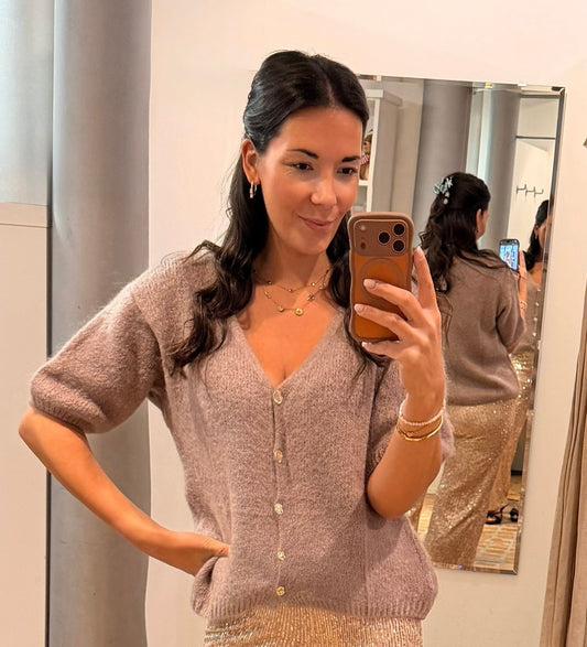 Strick Jacke GOLD mit Dreiviertel Arm in Taupe