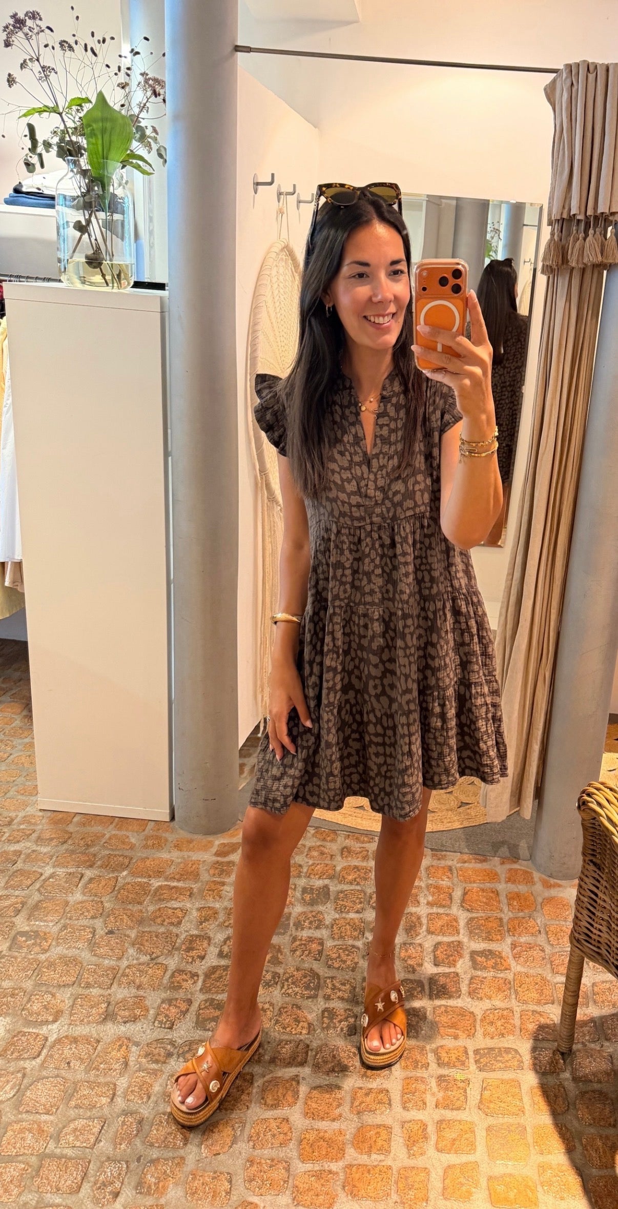 MIDI DRESS MUSSELIN LEO BROWN