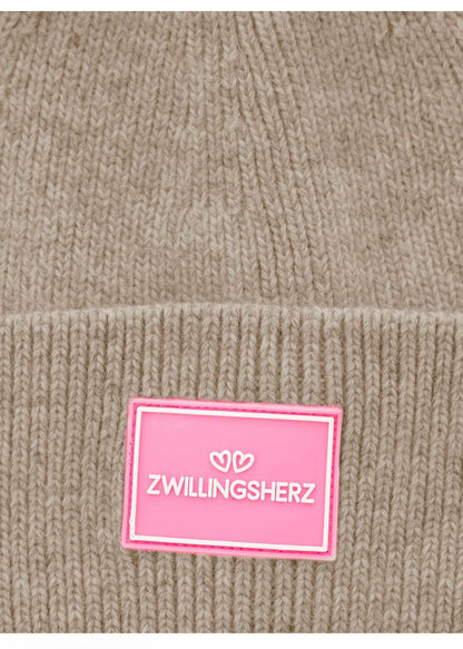 Zwillingsherz Mütze Patch in taupe