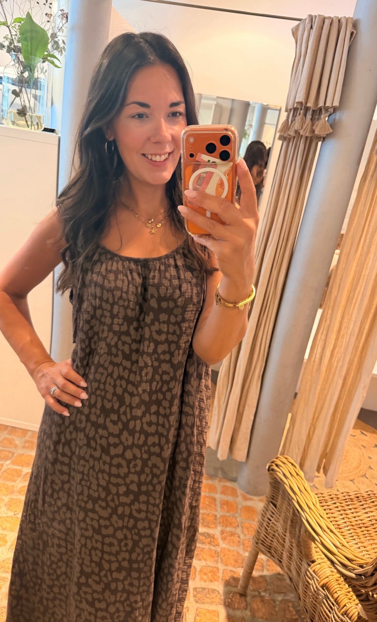 MUSSELIN MAXI DRESS LEO BROWN