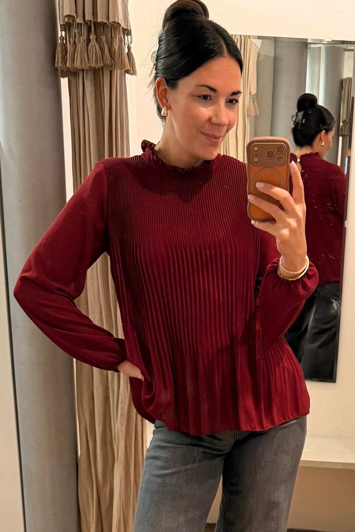 Plissee Bluse burgundy