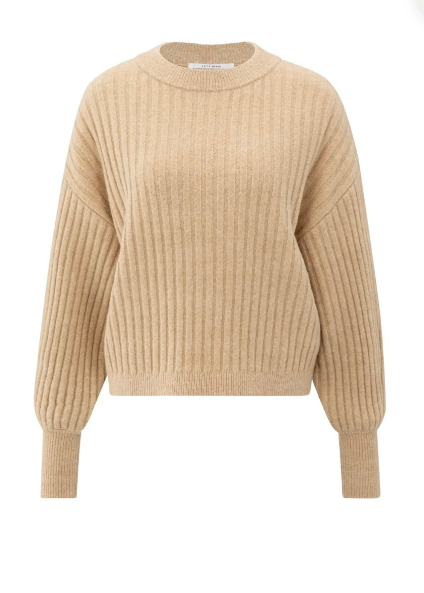 YAYA Gerippter Pullover in camel