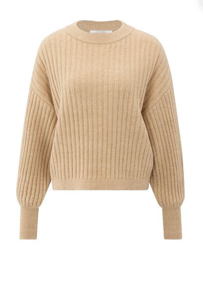 YAYA Gerippter Pullover in camel