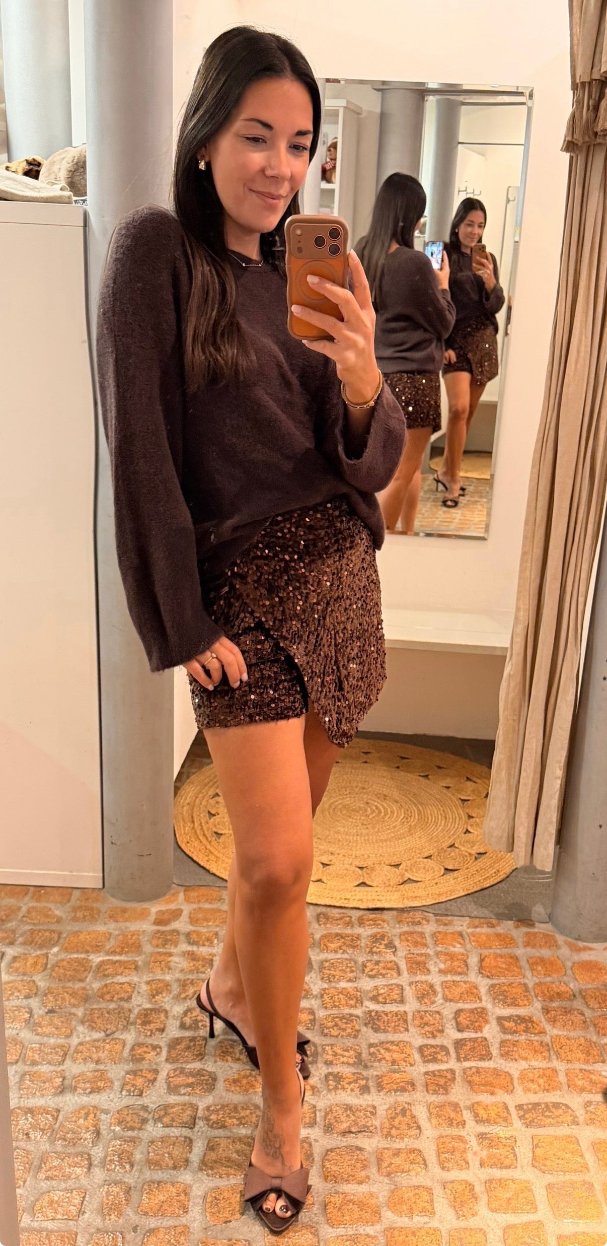 Midi Pulli Roundneck in dunkelbraun