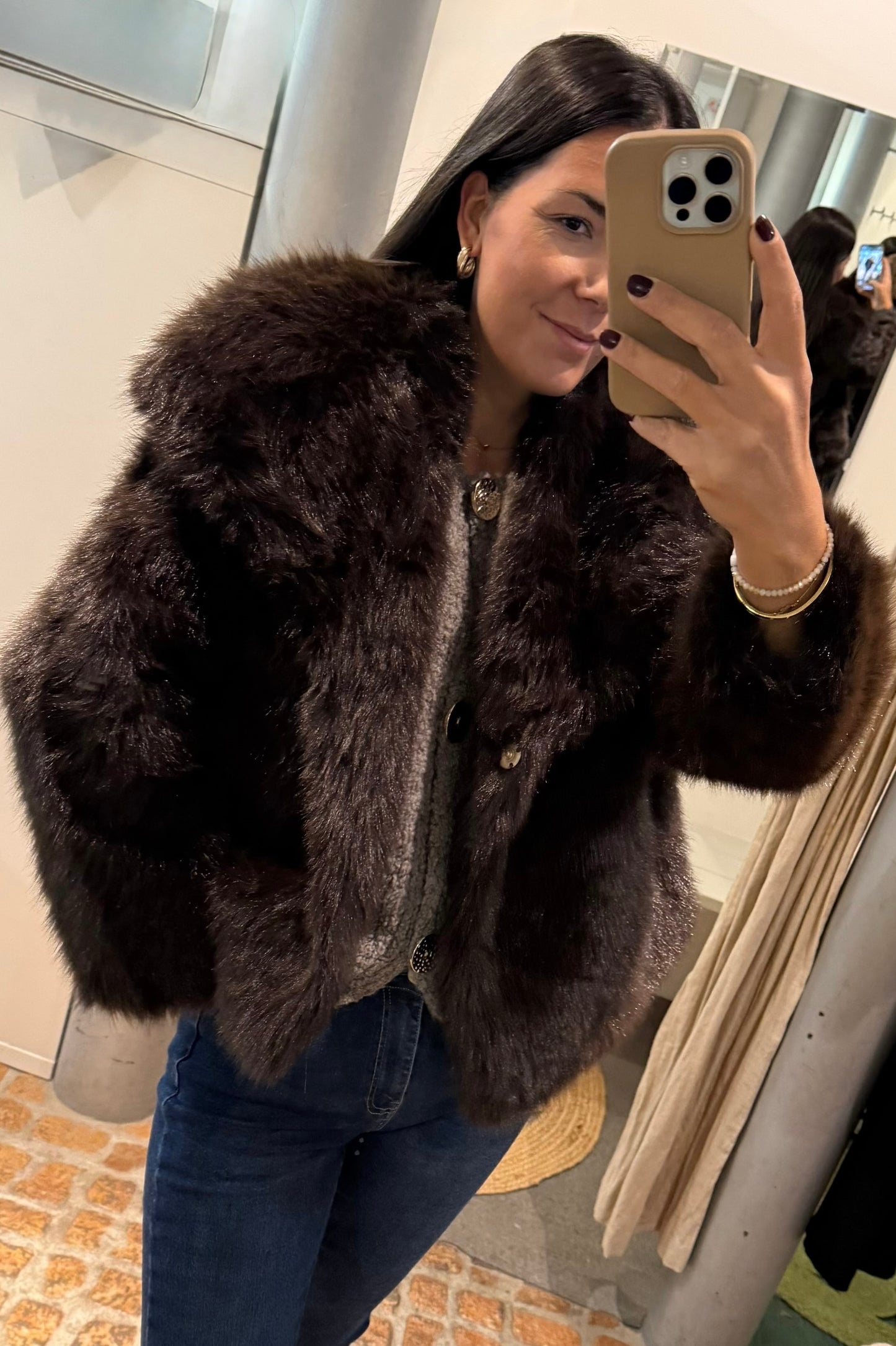 Fell Jacke in dunkelbraun