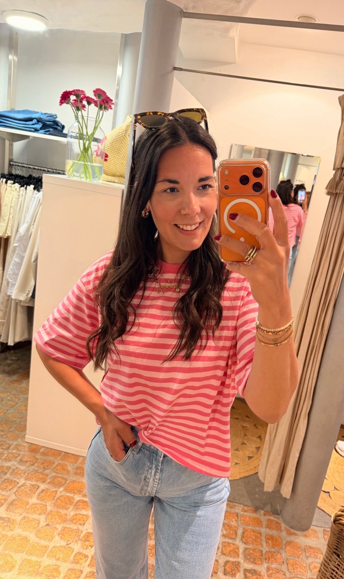 CROPPED T-SHIRT STREIFEN PINK