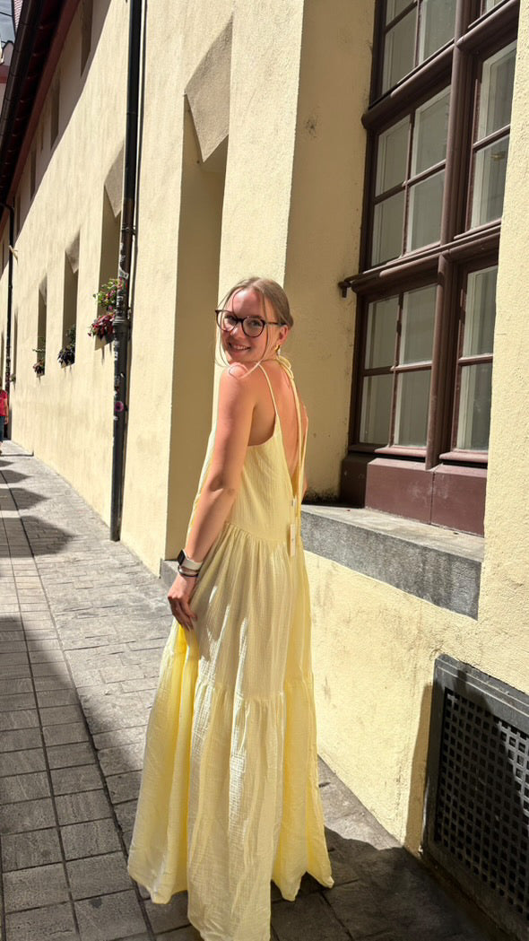 Musselin Maxi Kleid in butter lemon