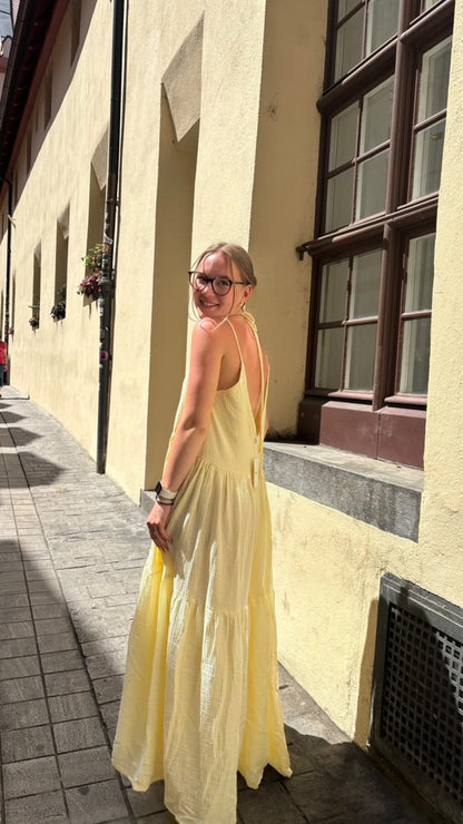Musselin Maxi Kleid in butter lemon