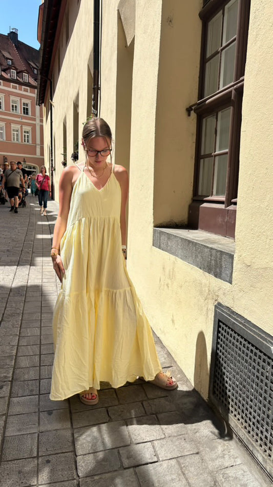 Musselin Maxi Kleid in butter lemon