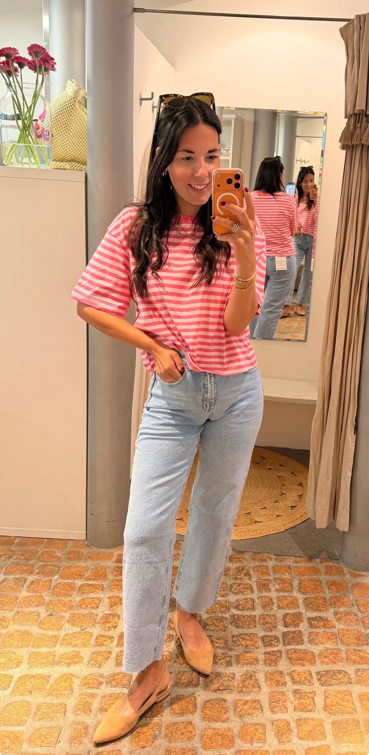 CROPPED T-SHIRT STREIFEN PINK