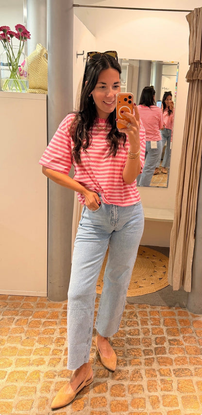 CROPPED T-SHIRT STREIFEN PINK