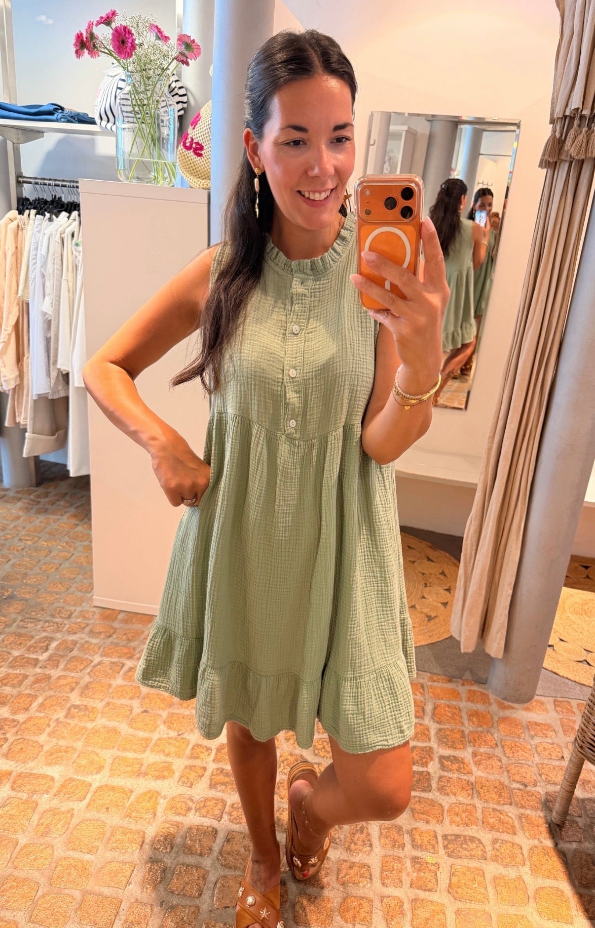 MIDI DRESS MUSSELIN SALBEI