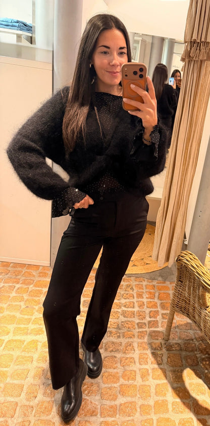 Kuscheliger Mohair Pulli Knoten in schwarz