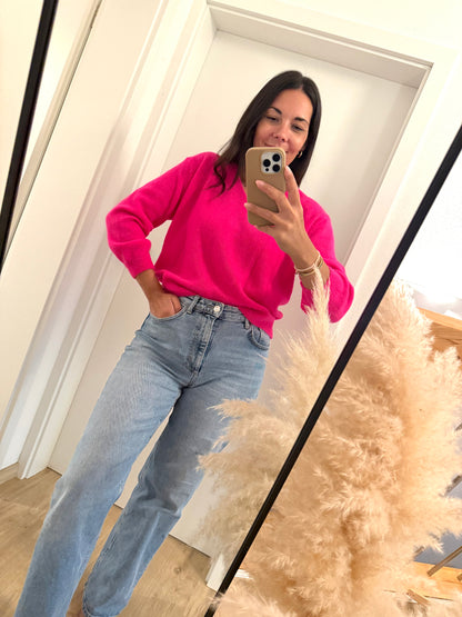 Pulli mit V-Ausschnitt in pink