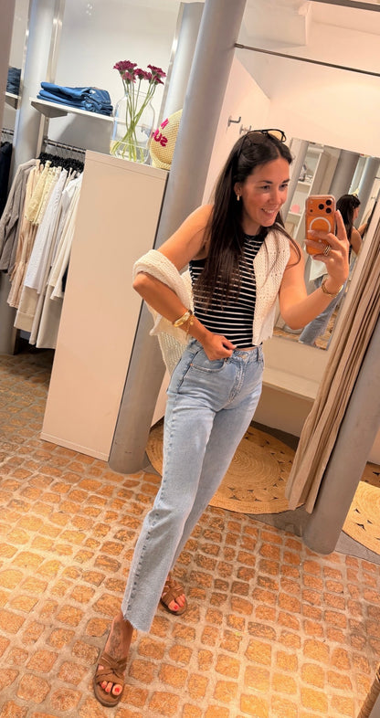 GERIPPTES TOP STRIPES NAVY