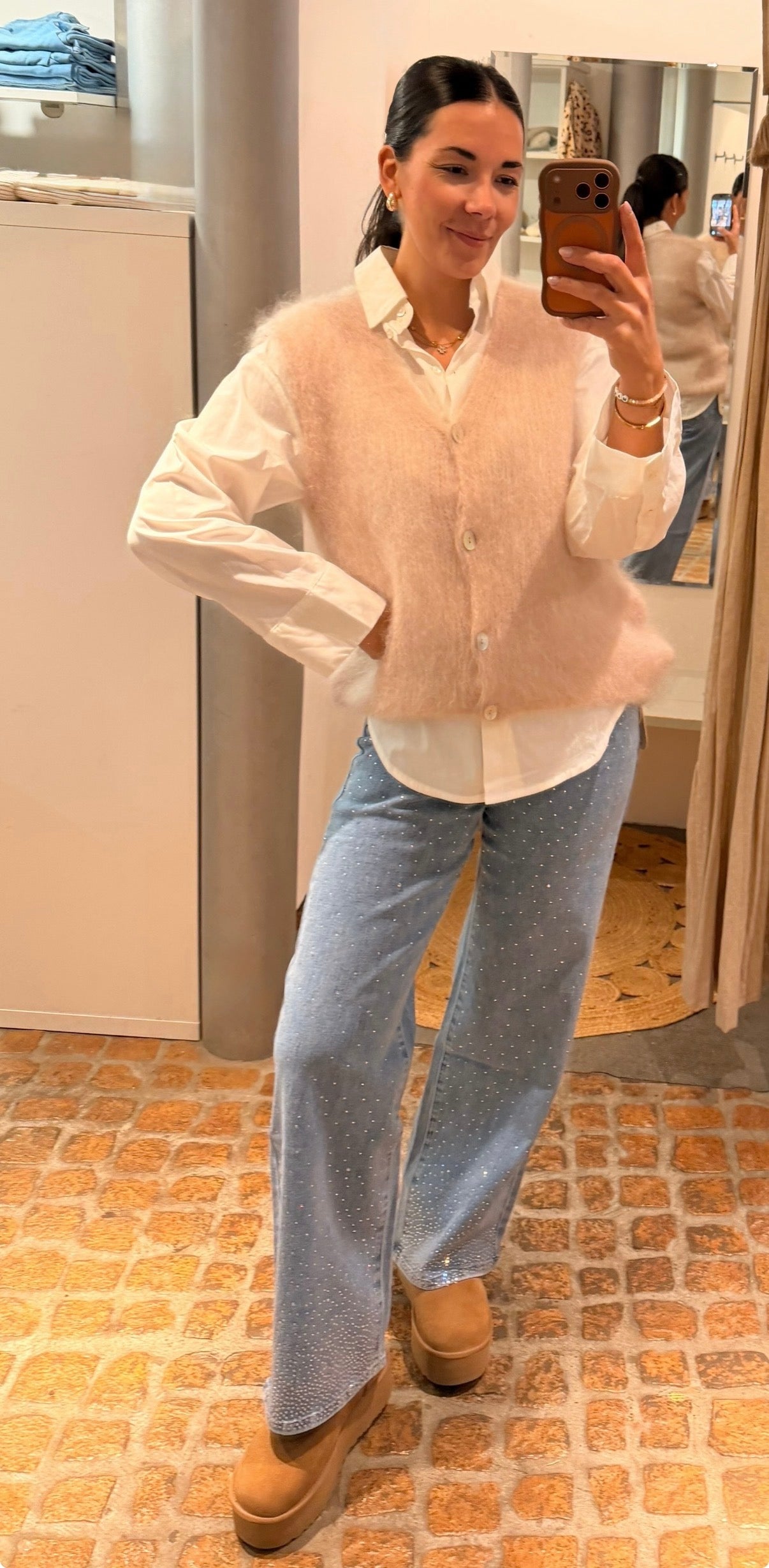 Mohair Pullunder Weste beige