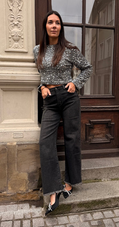 Pailletten Oberteil BOW silver