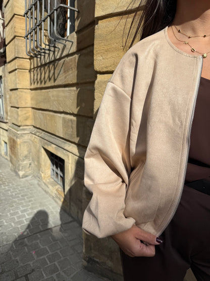 Midi Puffy Jacke in beige