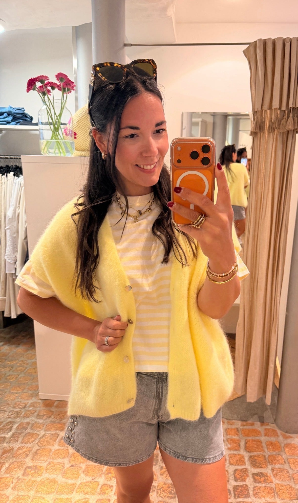 CROPPED T-SHIRT STREIFEN BUTTER YELLOW