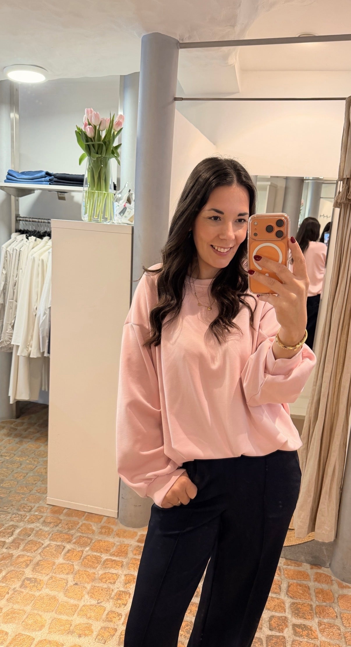 SWEATSHIRT MIT BALLONSAUM PUDER ROSA
