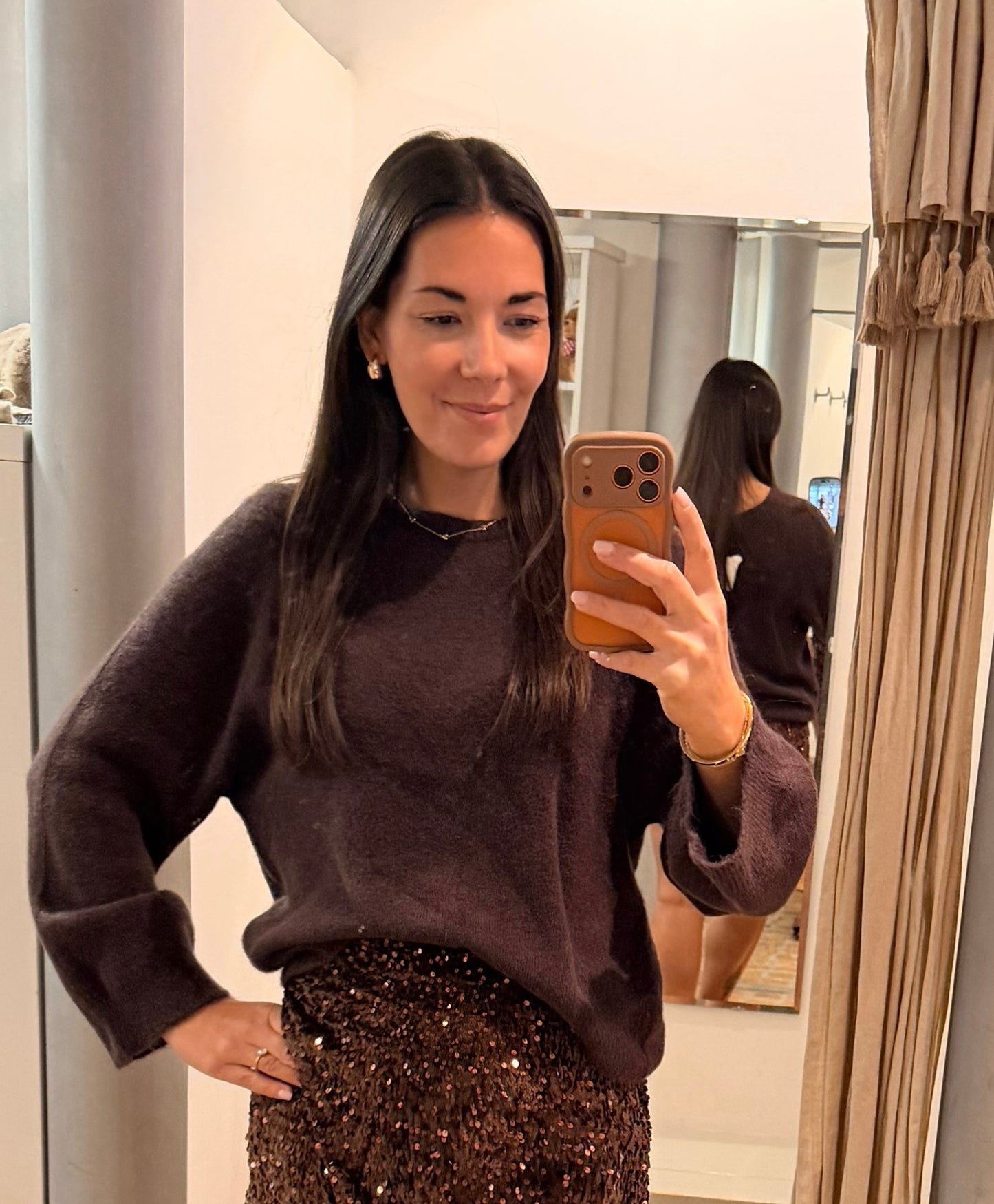 Midi Pulli Roundneck in dunkelbraun