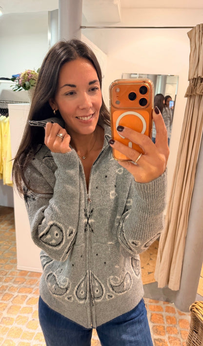 PAISLEY STRICK CARDIGAN ZIP GREY
